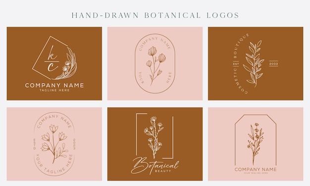 Vector vector botanical floral element hand drawn logo with wild flower leaves logo for feminine and cosmet