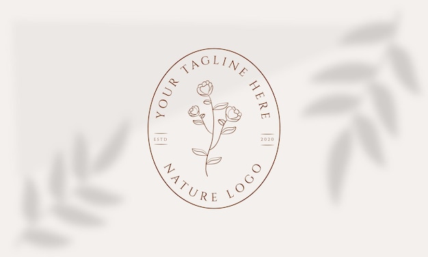 Vector vector botanical floral element hand drawn logo with wild flower leaves logo for feminine cosmetic