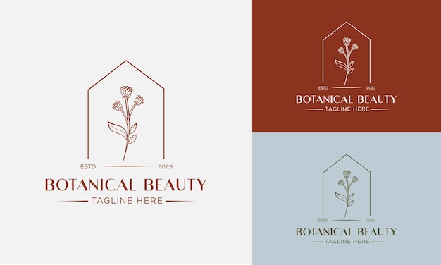 Vector botanical floral element hand drawn logo with wild flower leaves logo for feminine cosmetic