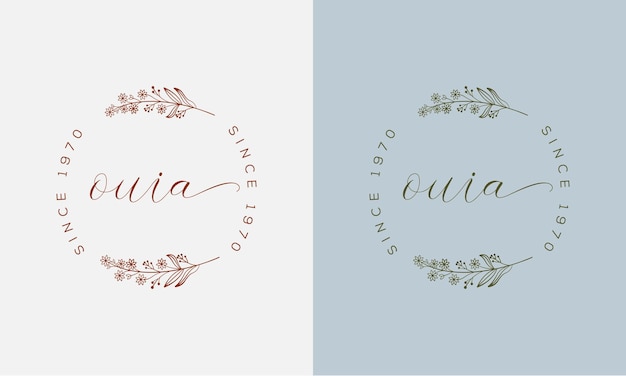 Vector botanical floral element hand drawn logo with wild flower leaves logo for feminine cosmetic