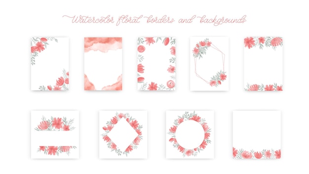 Vector botanical floral watercolor banner set border or background with pink flowers Romantic design for natural cosmetic perfume women product greeting card or wedding invitation