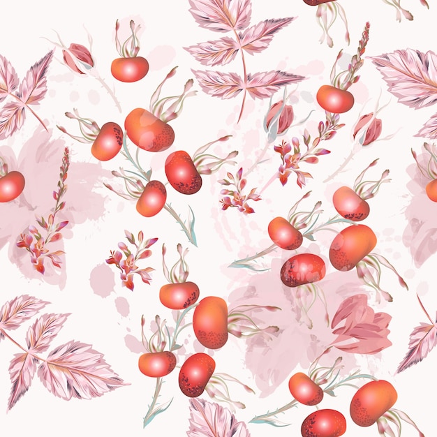 Vector botanical pattern with wild rose berries