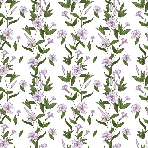 Vector vector botanical seamless pattern of flowers leaves branches of blooming plants field herbs