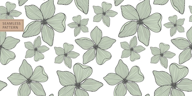 Vector botanical seamless pattern with green flowers on a white background for textiles wrapping paper covers backgrounds wallpapers