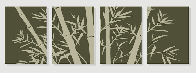 Vector vector botanical wall art set line drawing  with abstract shapes.