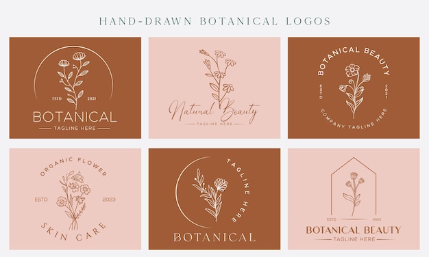 Vector vector botanisch bloemenelement met de hand getekend logo met wild flower verlaat logo voor vrouwelijk en cosmet