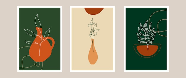 Vector botanische kunst aan de muur instellen aarde toon boho