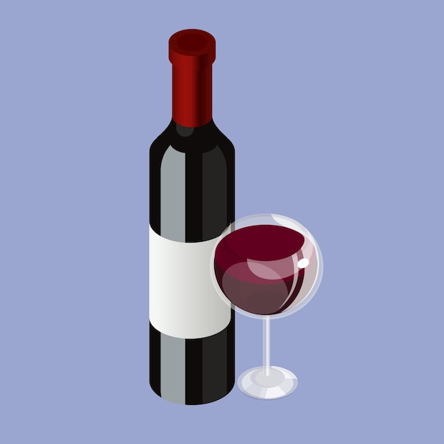 Vector vector bottle and glass of red wine design