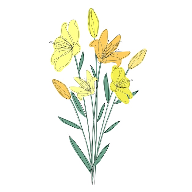 장식 또는 디자인에 대 한 노란색 백합 꽃의 벡터 꽃다발