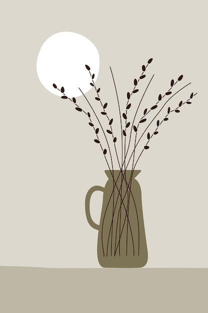 Vector vector bouquet of willow branches in a vase