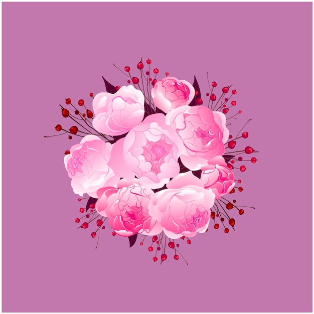 vector bouquet with peonies