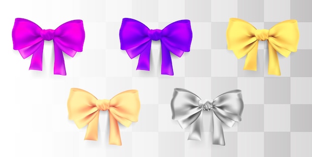 Vector bow Set of five decorative elements isolated