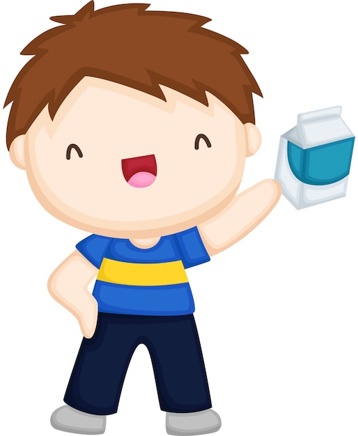 a vector of a boy carrying a carton of milk