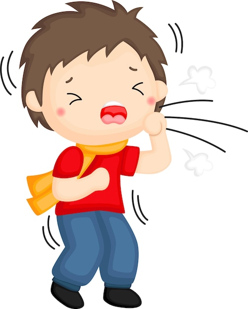 a vector of a boy coughing