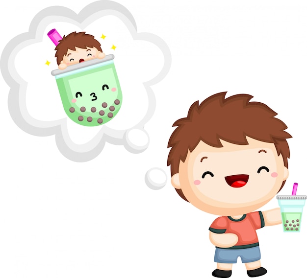 A vector of a boy holding a bubble tea