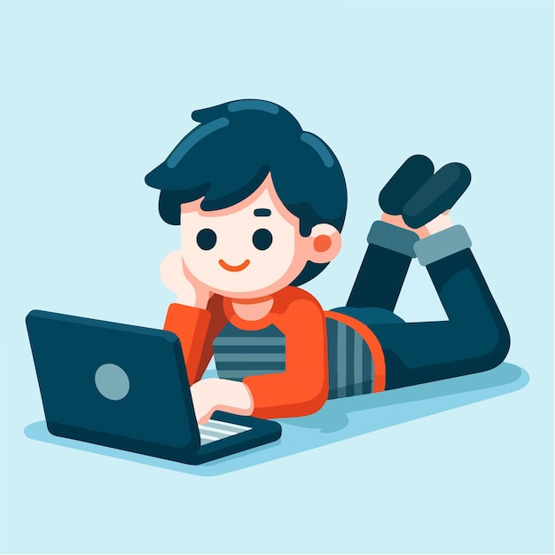 vector boy is lying down with a laptop