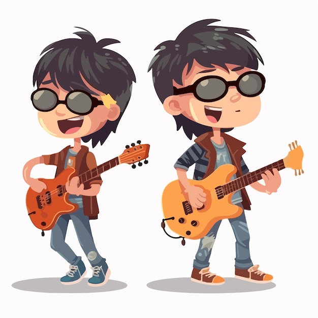 Vector of a boy rockstar dressed in a trendy outfit young kid cartoon style