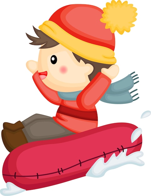 A vector of a boy on a snow sled