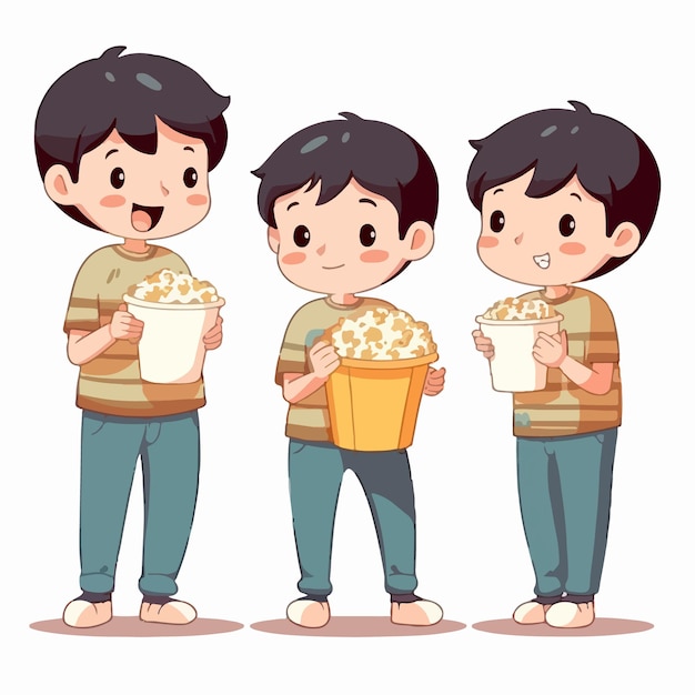 Vector of a boy with popcorn cartoon style young child