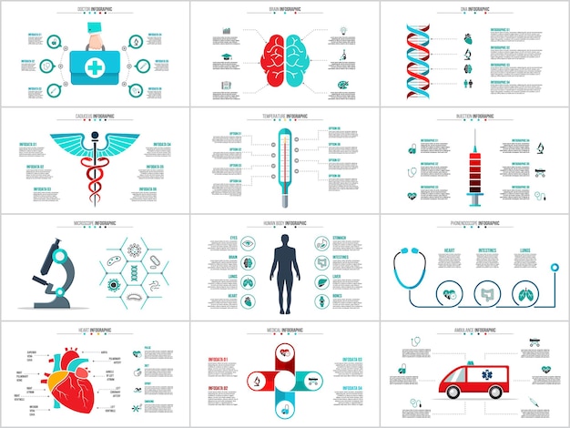 Vector vector brain dna caduceus emergency car and other elements for infographic