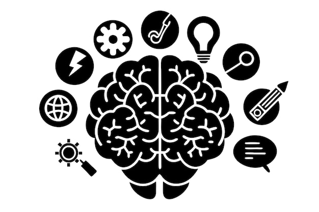Vector brain logo silhouette illustration black and white