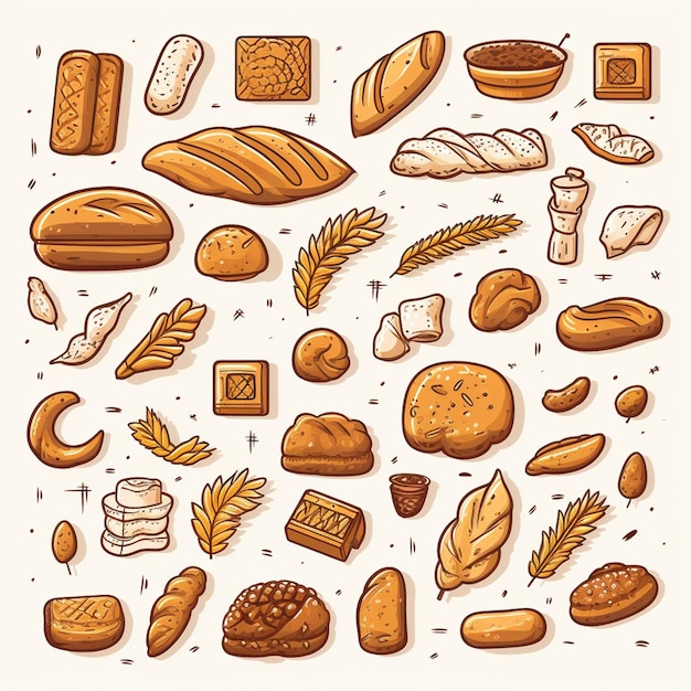 Вектор Вектор хлеб пекарня пшеница иллюстрация еда буханка набор тост изолированный дизайн коллекция br
