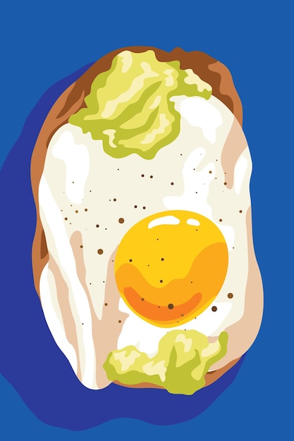 Vector breakfast toasts with avocado and fried egg illustrations