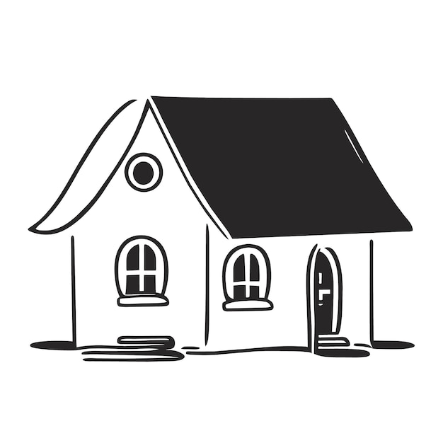 A vector of a brick house in black and white line art