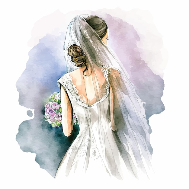 Vector bride watercolor paint