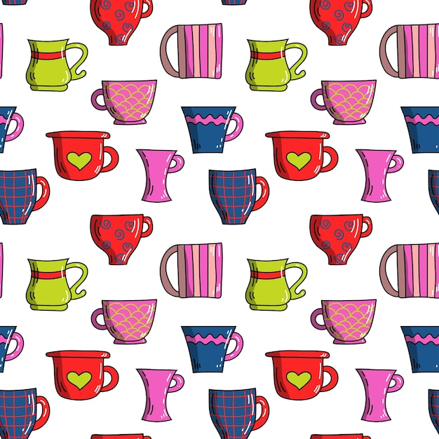 Vector vector bright colorful seamless pattern of mugs lollipops and candy in doodle style