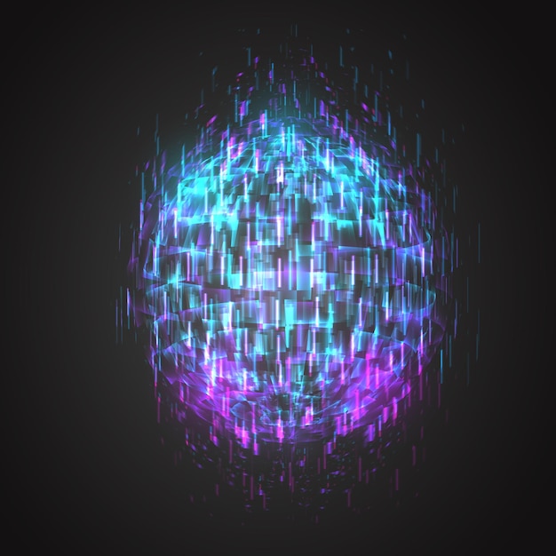 Vector vector bright glowing ball on a dark background chaotic rays