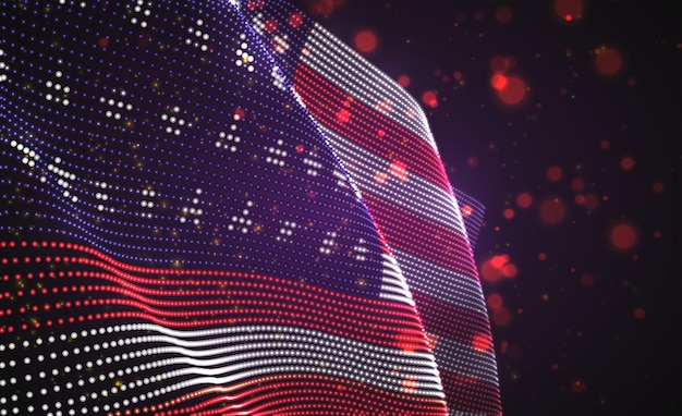 Vector bright glowing country flag of abstract dots. usa