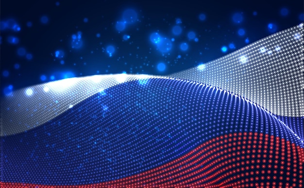 Векторный яркий светящийся флаг страны из абстрактных точек россия