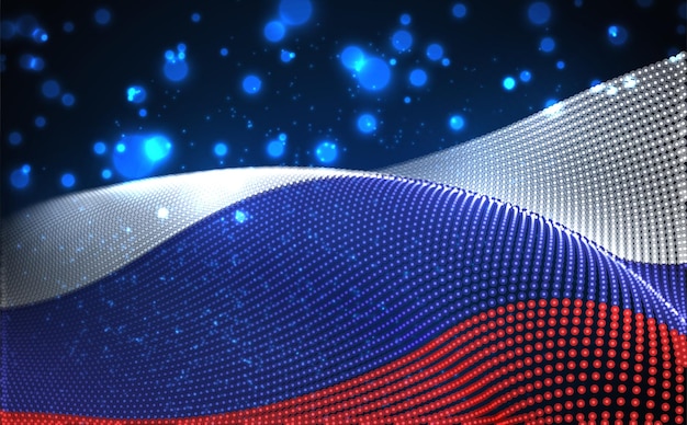 Векторный яркий светящийся флаг страны из абстрактных точек россия