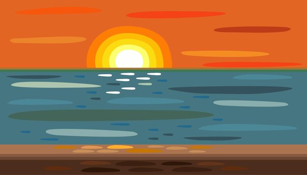 Vector vector bright illustration of sunset. abstract landscape.