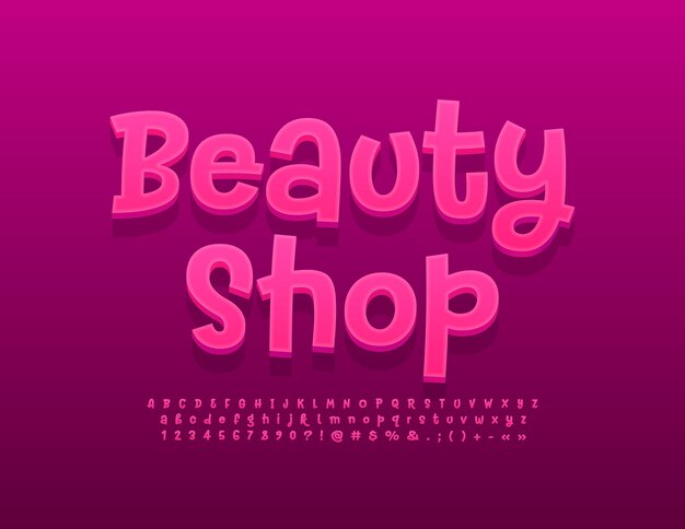 Vector bright sign Beauty Salon Modern Pink Font Handwritten Alphabet Letters Numbers and Symbols