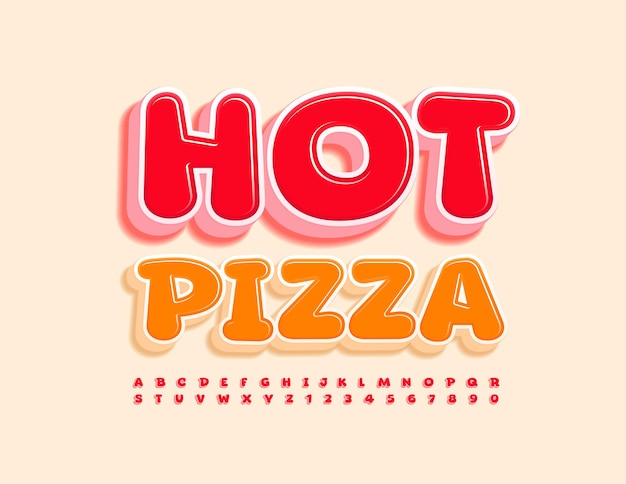 Segno luminoso vettoriale hot pizza red 3d font alfabeto lettere e numeri impostati