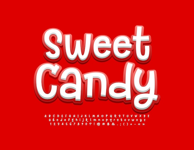 Векторный яркий знак sweet candy funny kids 3d шрифт рукописный алфавит буквы и цифры набор.