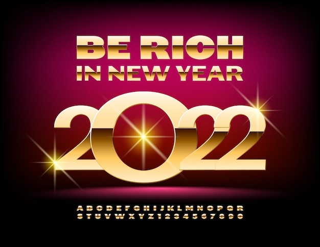 Vector bright wishing card be happy in new year 2022 chic golden font premium lucido alfabeto