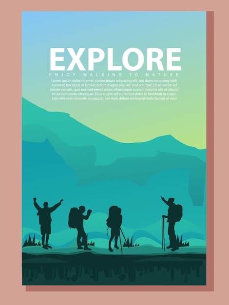 Vector vector brochure cards set. travel concept of discovering, exploring and observing nature. hiking. ad