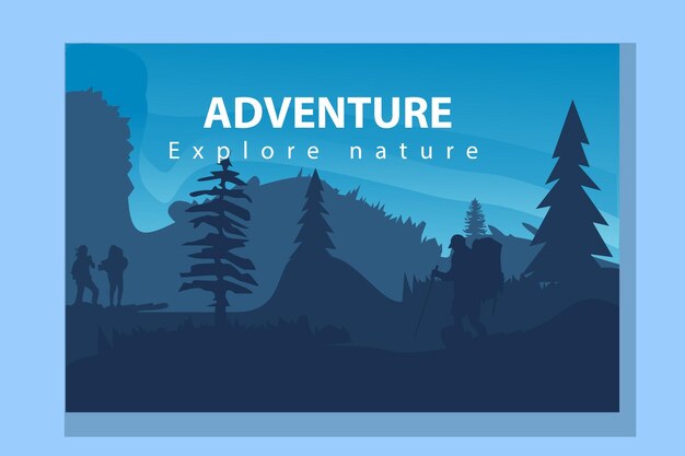 ベクトル パンフレット カードを設定します。自然を発見、探索、観察する旅行のコンセプト。ハイキング。