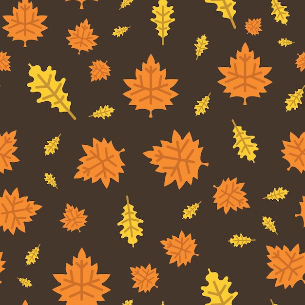 Vector brown autumnal leaves - oak, maple, repeat pattern background and illustration.