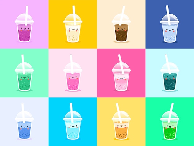 Vector bubble tea, tapiocamelkthee instellen.