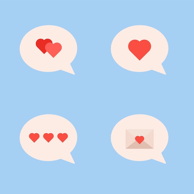 Vector vector bubbles with hearts. love dialog bubbles.