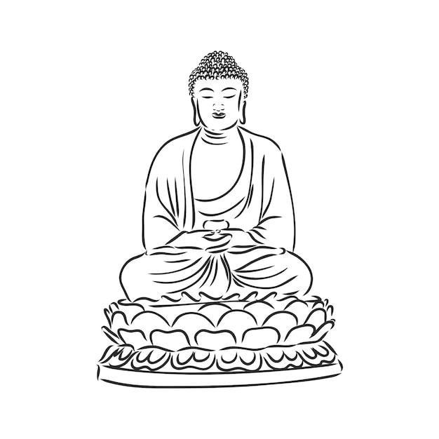 Vector Buddha in line hand drawn sketch style on white background buddha