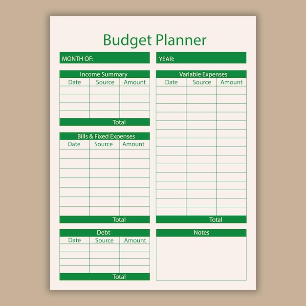 vector budgetplanner sjabloon