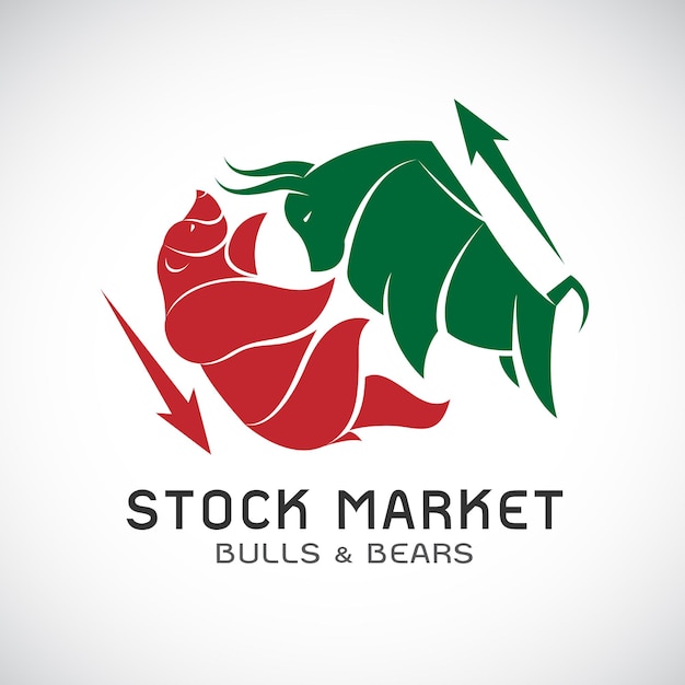 Vector of bull and bear symbols of stock market trends Stock market and business concept The growing and falling market Wild Animals