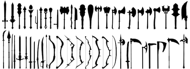 Vector vector bundle silhouettes of ancient sharp weapons and ninja equipment suitable for decoration