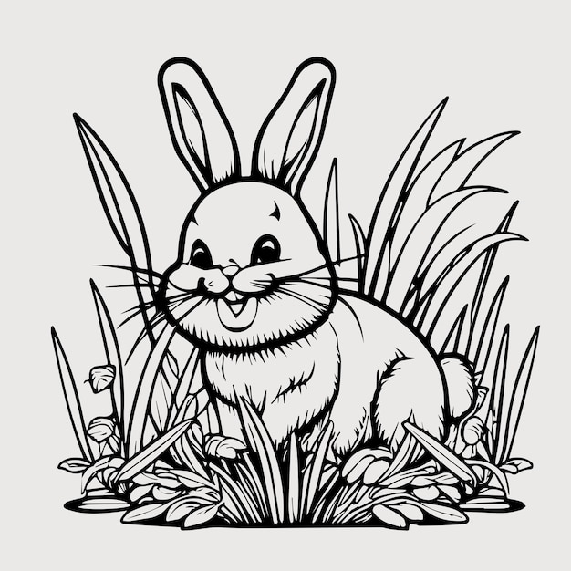 vector bunny for coloring page for kids black and white outline