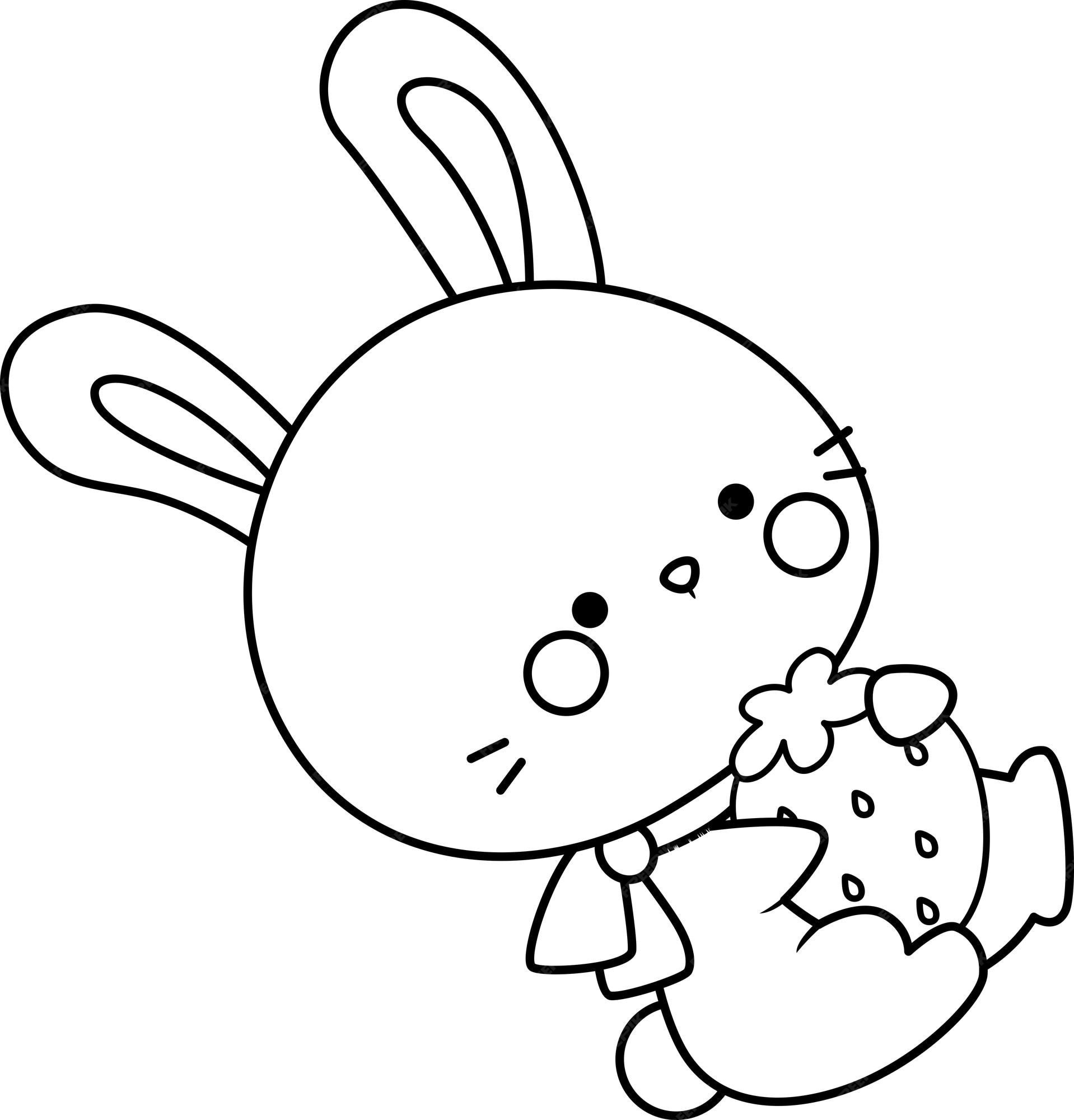 Premium Vector | A vector of bunny and strawberry in black and white